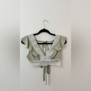 SHEIN Sage Green Ruffle Lace Crop Top